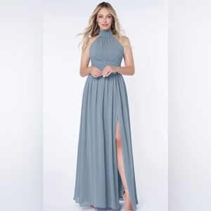 Azazie Dusty Blue A-Line Ruched Chiffon Dress